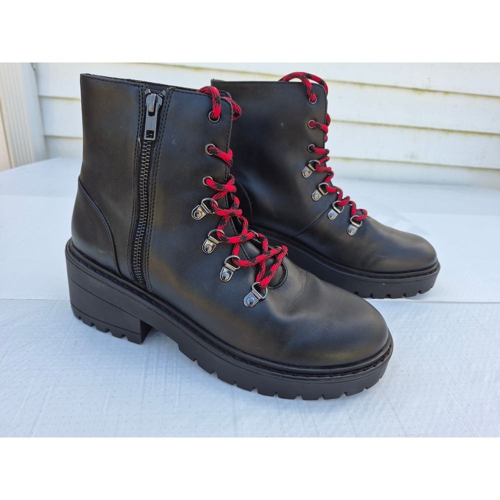 Skechers Womens Black Combat Boots Memory Foam Lug Sole Side Zip 49058 Size 10